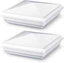 2 Pcs Vinyl Fence Post Caps White PVC England Style Post Cap Top Pyramid Square Waterproof UV Resistant Decorative Vinyl Fence Post Caps (5 x 5 Inch)