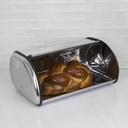Linen Store Bread Box Roll Top Lid Stainless Steel Kitchen Organizer Store Bread Loaf, Dinner Rolls, Pastries, Baked Goods Storage Bin Silver