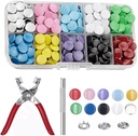 100 Sets 9.5mm Metal Snaps Buttons Tool Kit with Fastener Pliers Press Perfect for DIY Crafts Clothes Bibs Hats and Sewing,Snap Button Fasteners Kit for Fabric (Solid)