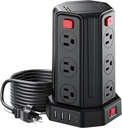 Power Strip Surge Protector, 6.5 Ft Extension Cord with 12 AC Multiple Outlets 4 USB (1 USB C), SMALLRT Power Tower Desktop Charging Station (Black, 6.5 Ft)