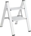 Hershii Step Ladder Folding Aluminium Step Stool Household Stepladder Space Saving Storage Shelf Rack with Wide Pedal for Home Kitchen Office Garage - Silver (2-Step)