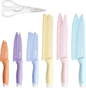 Colorful Knife Set, 13 Pieces Kitchen Knives Set with Nonstick Ceramic Anti-Rust Coating, Chef Knife Sets with 6 Blade Guards, Dishwasher Safe, Gifts Knife Set for Women