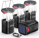 LETMY 4 Pack Camping Lantern, Rechargeable LED Lanterns, Solar Lantern Battery Powered Hurricane Lanterns Flashlight with 3 Powered Ways & USB Cable for Emergency, Power Outage, Hurricane Supplies