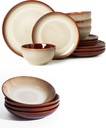 Double Bowls Dinnerware Sets 16 Pieces Brown Yellow