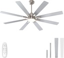 warmiplanet Ceiling Fans with Lights and Remote Control, 62-Inch, Reversible Silent DC Motor, 6 Speeds, 3 Color Dimmable LED Light, Timer, Nickel, 8-Blades