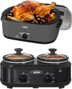 Sunvivi 24 Quart Roaster Oven And Double Slow Cooker,Electric Roaster Oven with Glass Lid,2 Pot Small Mini Crock Buffet Servers and Warmer.