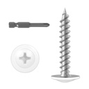 #8 x 1 (120 PCS) Modified Truss Head Wood Screws, Phillips Drive Quick Metal Self Tapping Screws, White Head, Full Thread, Screwdriver Bit Included