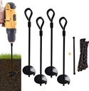 MIXXIDEA 15 inch 4 Pack Ground Anchor Stakes, Dual-Purpose Heavy Duty Metal Earth Augers for Tents, Canopies, Trampoline Sheds, Car Ports, Swing Sets, Small Buildings (Black-4 Pack)