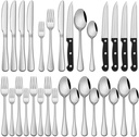 24-Piece Silverware Set with Steak Knives,Flatware Set Service for 4 Person, Food-Grade Stainless Steel Cutlery Set,Includes Knife Spoon And Fork, Mirror Finished Utensil Sets for Home Restaurant