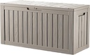 80GAL Brown Outdoor Deck Box with Lockable Compartment - Waterproof, SGS - Tested UV Resistance, Ample Space for Patio Furniture Covers and Outdoor Toys, Simple Setup