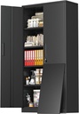 Greenvelly Metal Storage Cabinet with Lock, 72” Black Garage Storage Cabinet with Doors and Shelves, Tall Lockable File &Tool Cabinet for Home Office, Metal Classroom Cabinet Basement