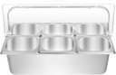 Ice Food Serving Display Tray,3.59 Qt Ice Chilled Condiment Caddy with 6 Pans, Salad Dressing Cold Serving Appetizer Condiment Dispenser, Double-Sided Opening Food Display Rack Sauce Organizer