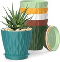 4 Inch Plant Pots, 6 Pack Indoor Flower Pots, Planters with Drainage Holes and Trays for Orchids, Violets, Succulents, Herbs, and Other Plants,Corolful