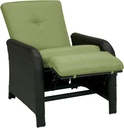 Cambridge Corrolla Outdoor Luxury Patio Recliner with Rust Resistant Powder Coated Steel Frames, Handwoven Brown Resin Wicker, and Thick Plush Foam Cushions in Green
