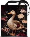 Floral Duck Print Canvas Tote Bag for Women Dark Academia Duck Pattern Cottagecore Reusable Grocery Shoulder Bag for Shopping Work Travel Beach Aesthetic Totes