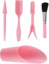 Garden Shovel Hand Tools Set Plastic Transplanting Succulent Cultivation Digging Scoops Kits Indoor for Flower Planting Bonsai Potting (Pink)
