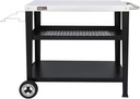 Royal Gourmet PC3404S Rolling Dining Table with Trash Bag Holder, Outdoor Garden Patio BBQ Kitchen Food Prep Table Cart, 34"L x 20"W Stainless Steel Tabletop, Silver & Black